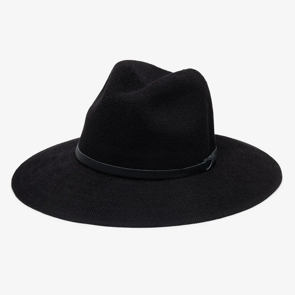 NWT Wyeth Anthropologie Winona Packable Panama Hat Black Leather Trim‎ One Size